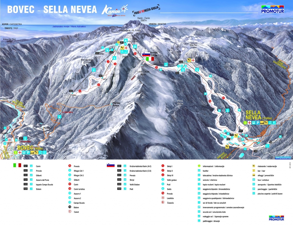 Skimap Con Piste E Impianti Del Comprensorio Bovec Monte Kanin