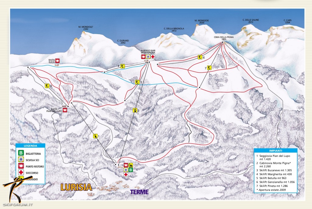 Cartina e mappa delle piste di Lurisia - Monte Pigna