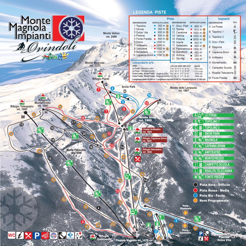 Cartina e mappa delle piste di Ovindoli - Monte Magnola