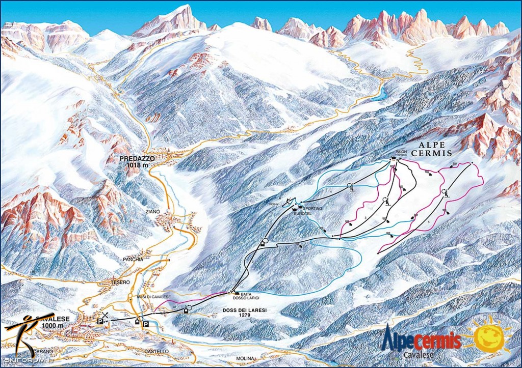 Cartina e mappa delle piste di Alpe Cermis - Cavalese