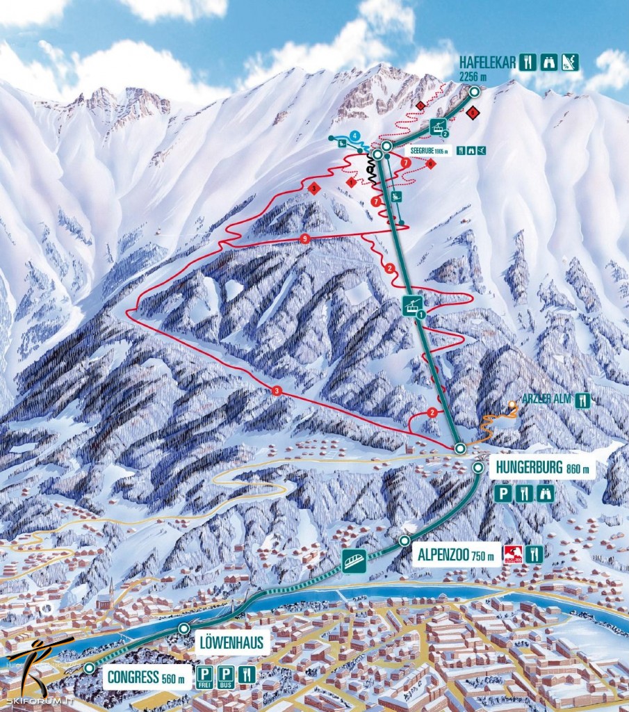 Skiarea Nordkette - Innsbruck, sciare con vista città di Innsbruck