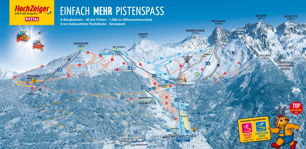 Cartina e mappa delle piste di Hochzeiger - Pitztal