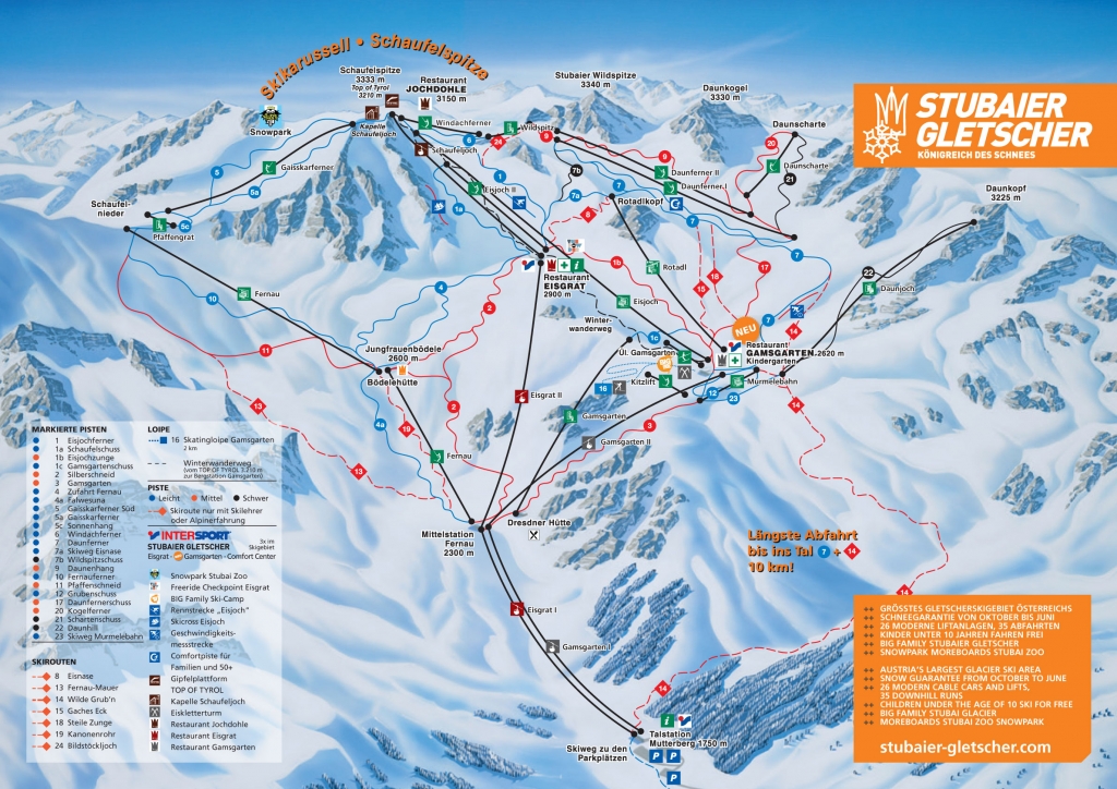 Cartina e mappa delle piste di Stubaier Gletscher
