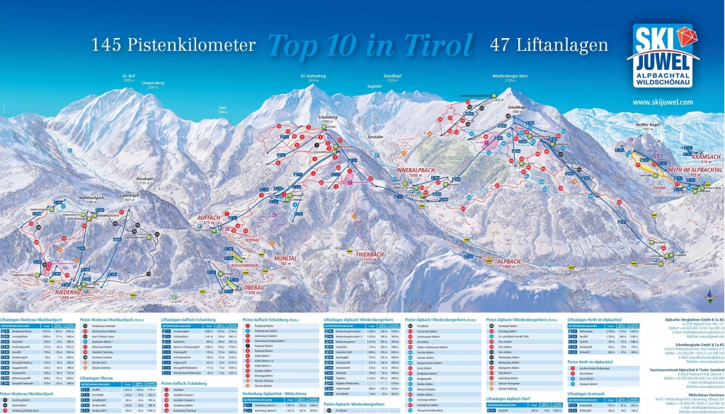 Cartina e mappa delle piste di Ski Juwel - Alpbachtal - Wildschonau