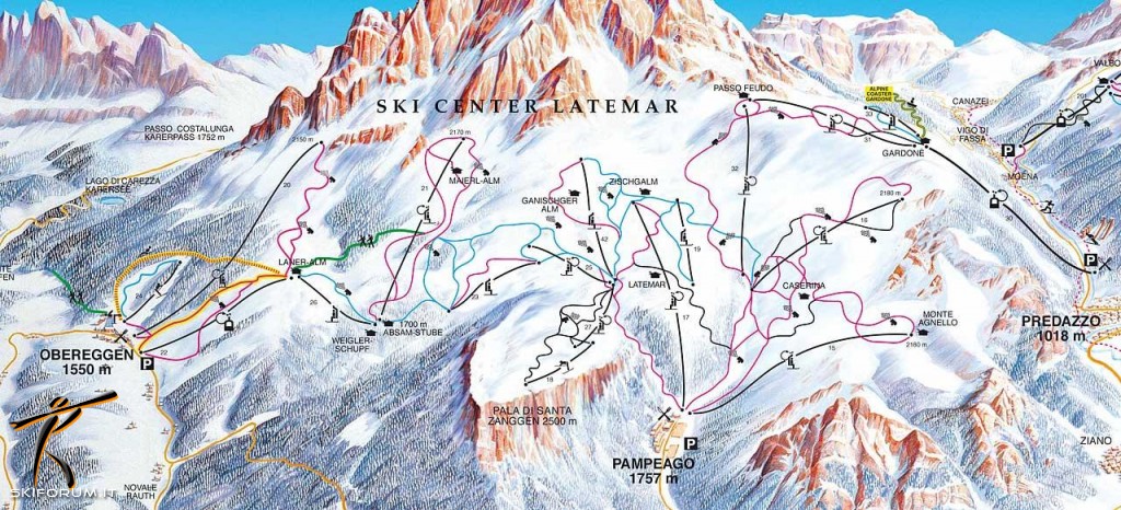 Cartina e mappa delle piste di Ski Center Latemar