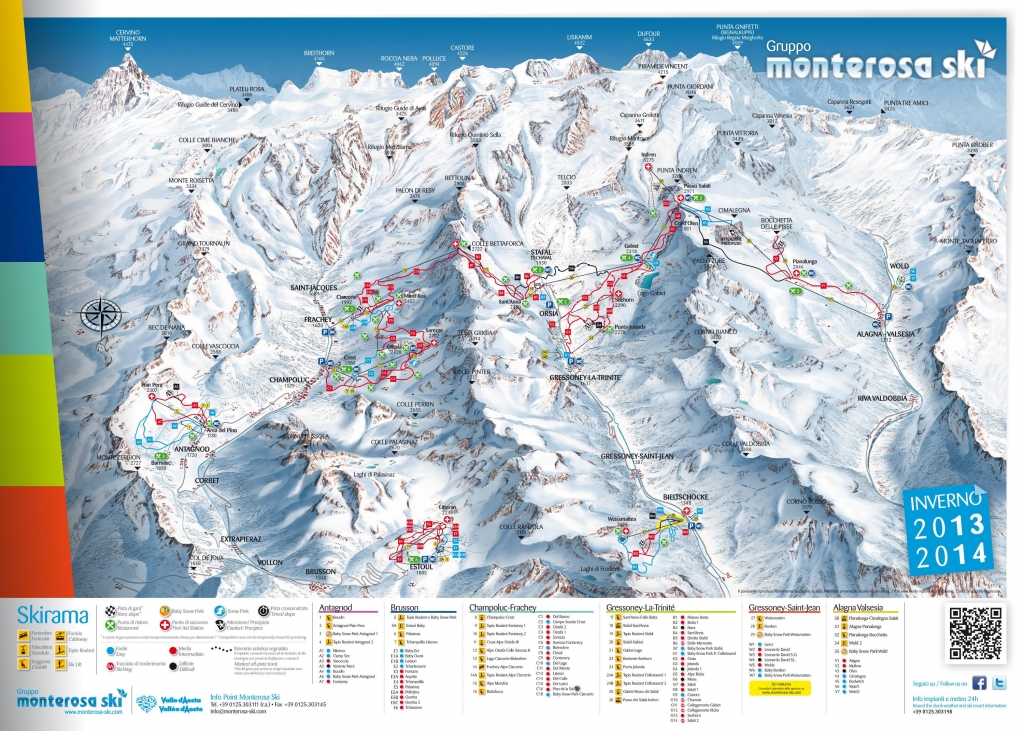 Cartina e mappa delle piste di Monterosa Ski