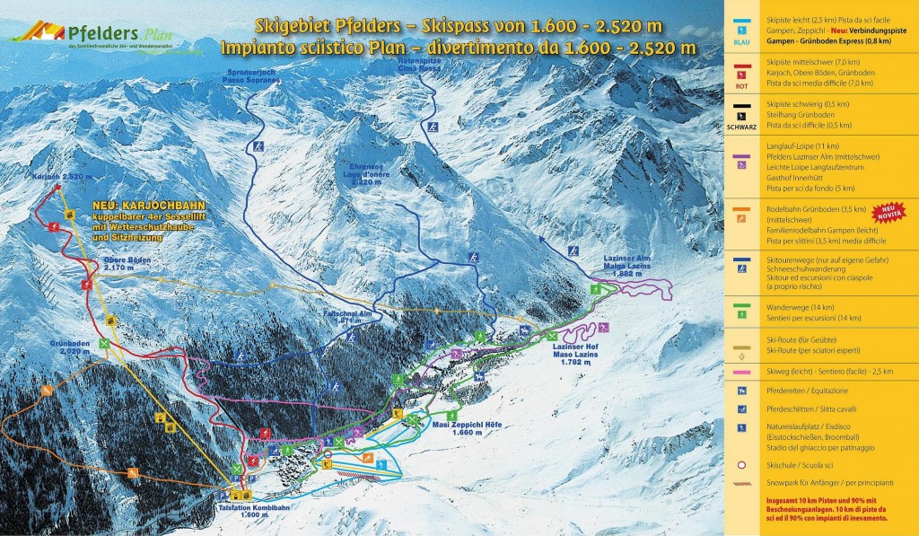 Cartina e mappa delle piste di Pfelders - Plan - Val Passiria