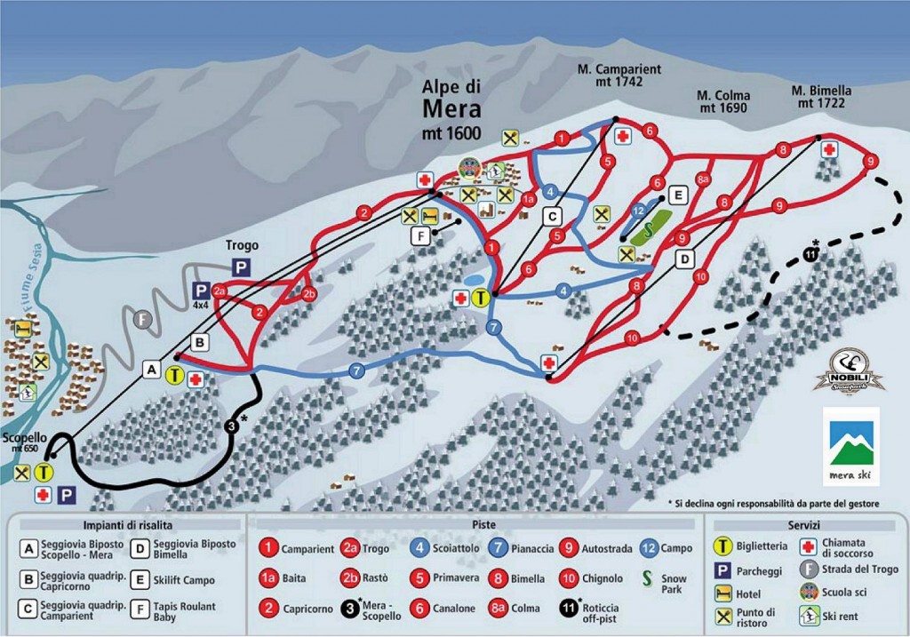 Cartina e mappa delle piste di Alpe di Mera - Scopello