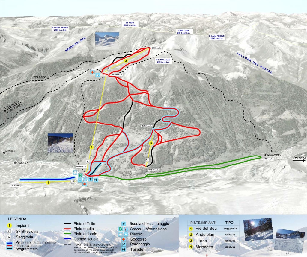 Cartina e mappa delle piste di Argentera - Valle Stura