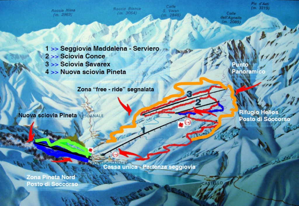 Cartina e mappa delle piste di Pontechianale - Valle Varaita