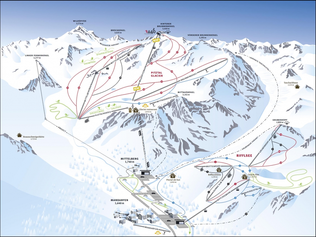 Cartina e mappa delle piste di Pitztaler Gletscher - Rifflsee