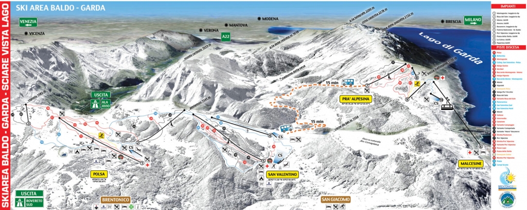 Cartina e mappa delle piste di Malcesine - Monte Baldo - Pra Alpesina