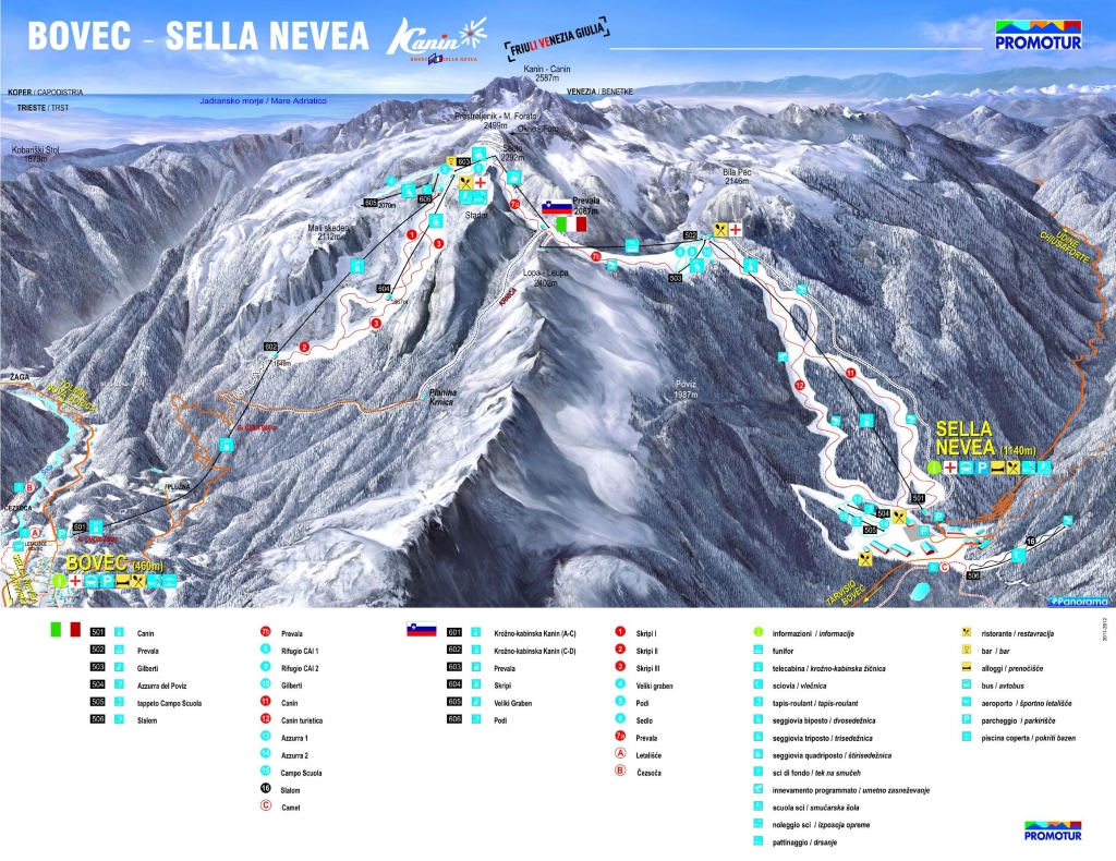 Cartina e mappa delle piste di Sella Nevea
