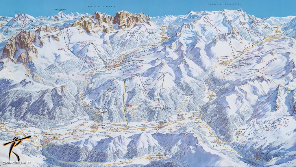 Cartina e mappa delle piste di Skirama Dolomiti