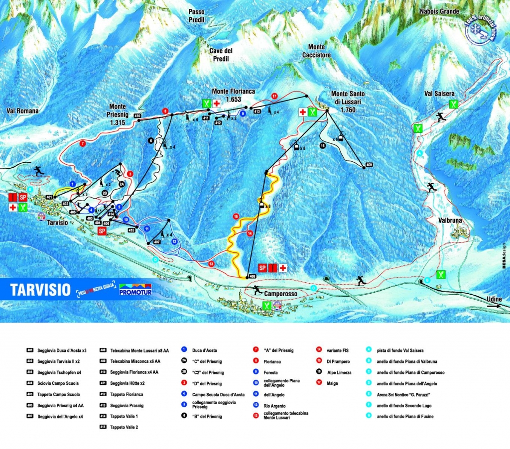 Cartina e mappa delle piste di Tarvisio - Monte Lussari