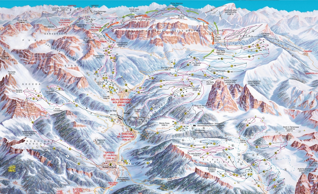 Cartina e mappa delle piste di Selva Val Gardena - Plan de Gralba