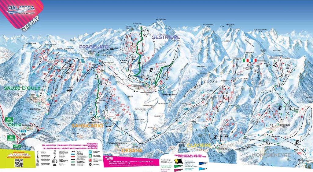 Cartina e mappa delle piste di Sauze d'Oulx (Via Lattea)