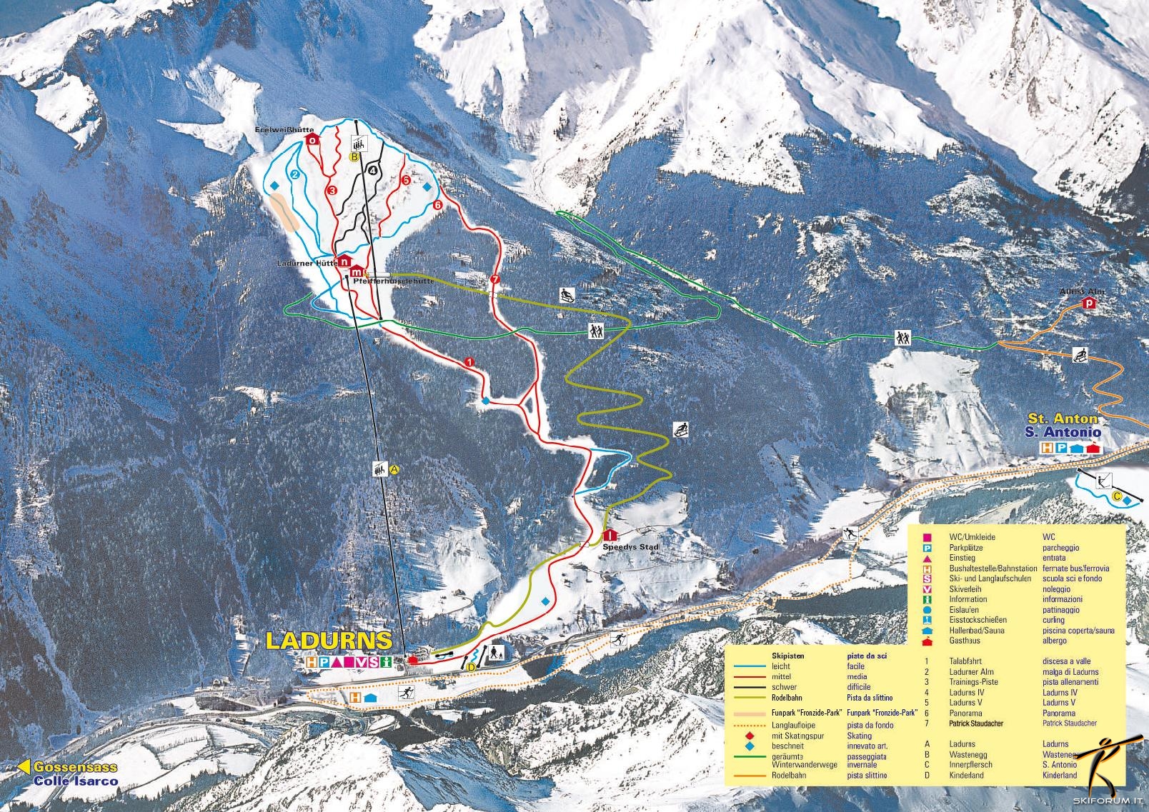 Skimap con piste e impianti del comprensorio Ladurns - Val di Fleres - Colle  Isarco