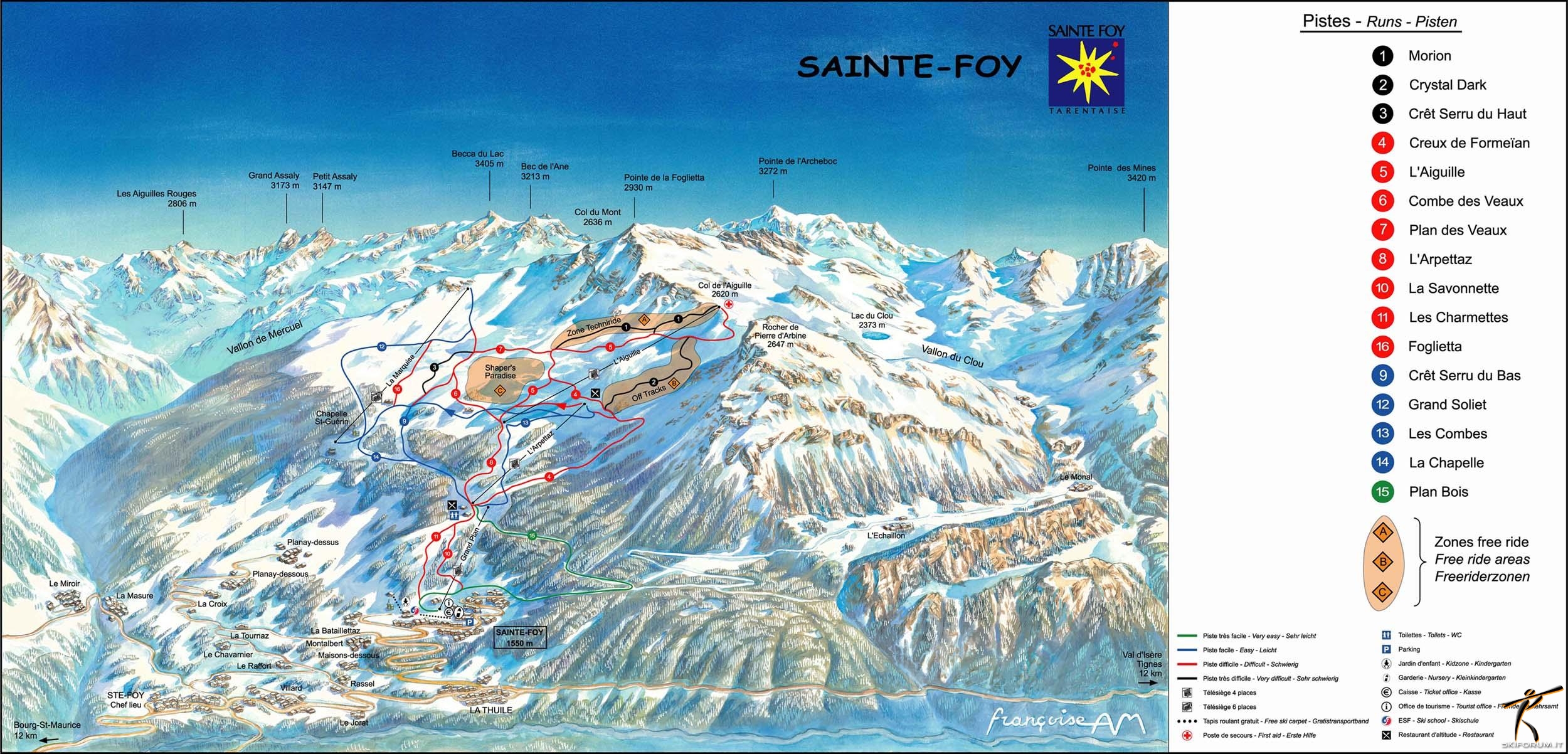 mappa impianti e piste comprensorio Sainte-Foy Tarentaise