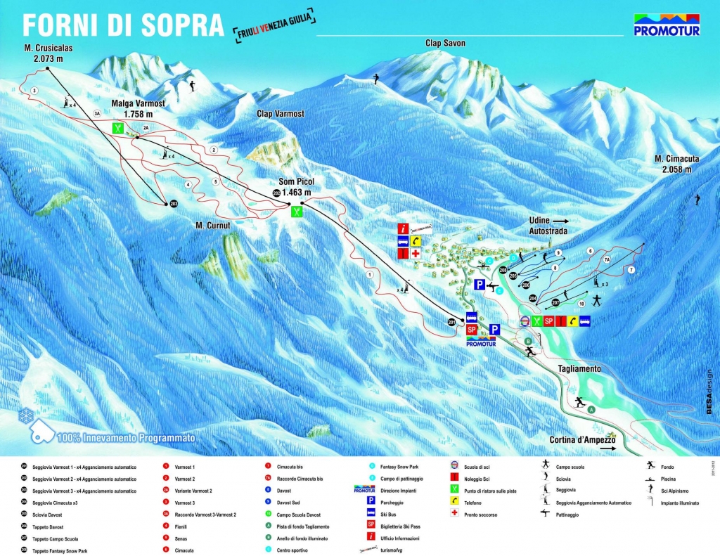 mappa impianti e piste comprensorio Forni di Sopra - Varmost