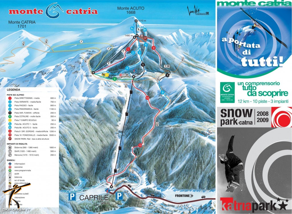 mappa impianti e piste comprensorio Monte Catria
