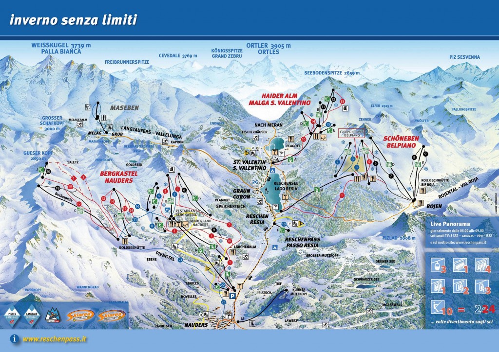 mappa impianti e piste comprensorio Belpiano - Schoneben - Passo Resia